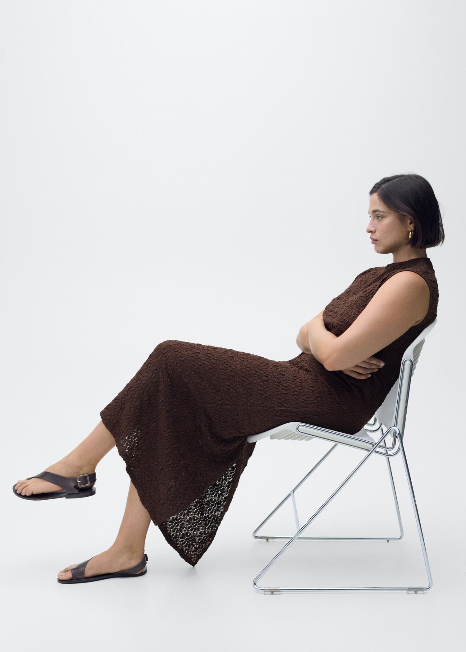 Perkins-neck textured dress - Women | MANGO USA Product Image