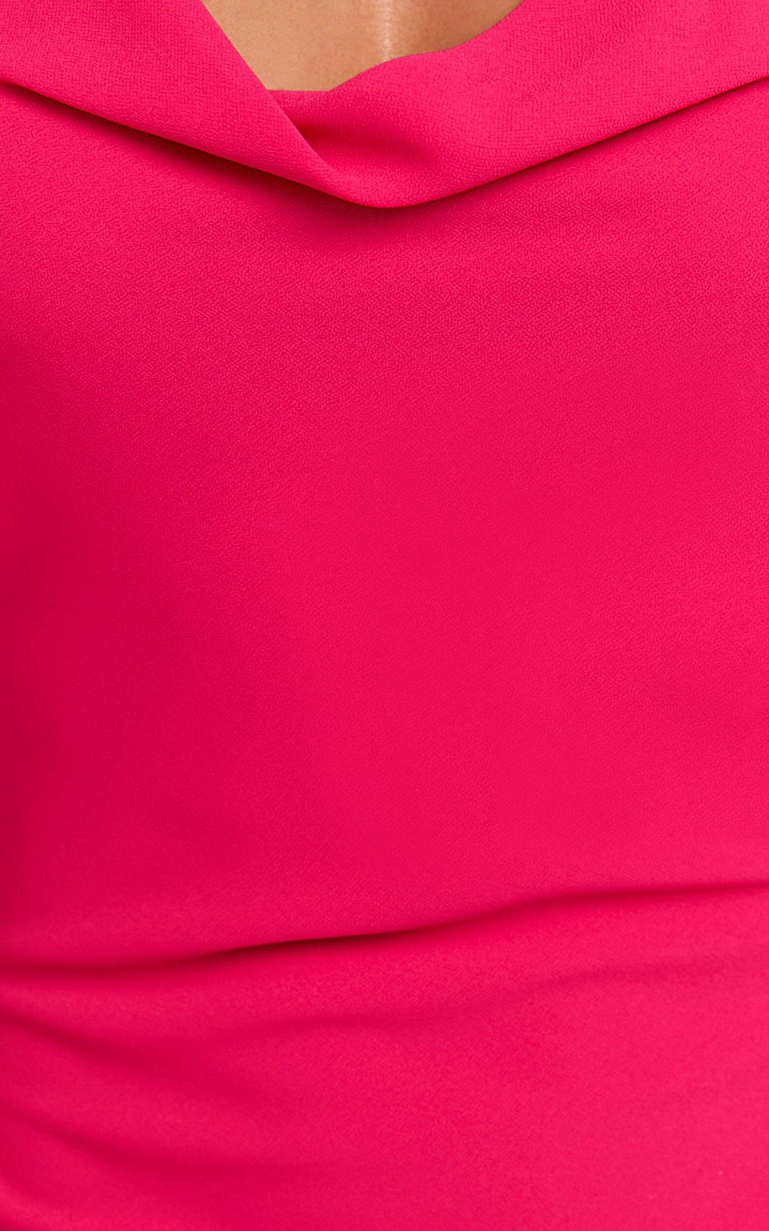 Tobi Mini Dress - Asymmetric Ruffle Cowl Neck Dress in Pink Product Image