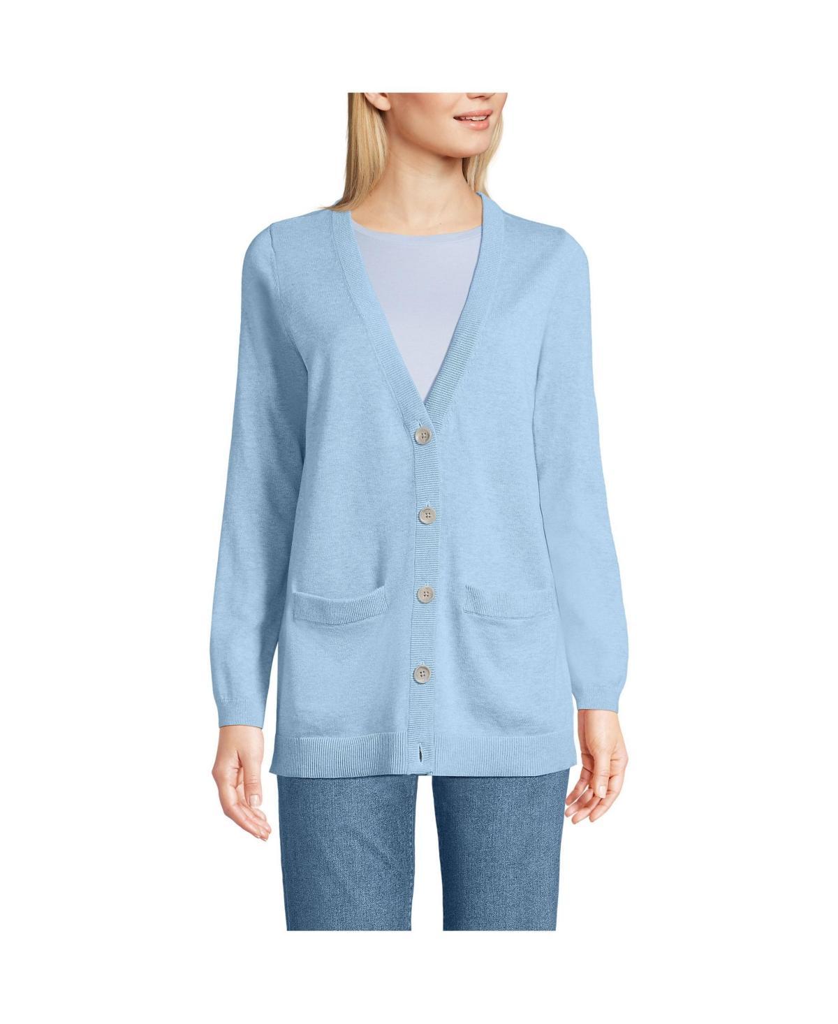 Women's Lands' End Cotton V-Neck Cardigan Sweater, Size: Large, Red Blue Tip Stripe Product Image