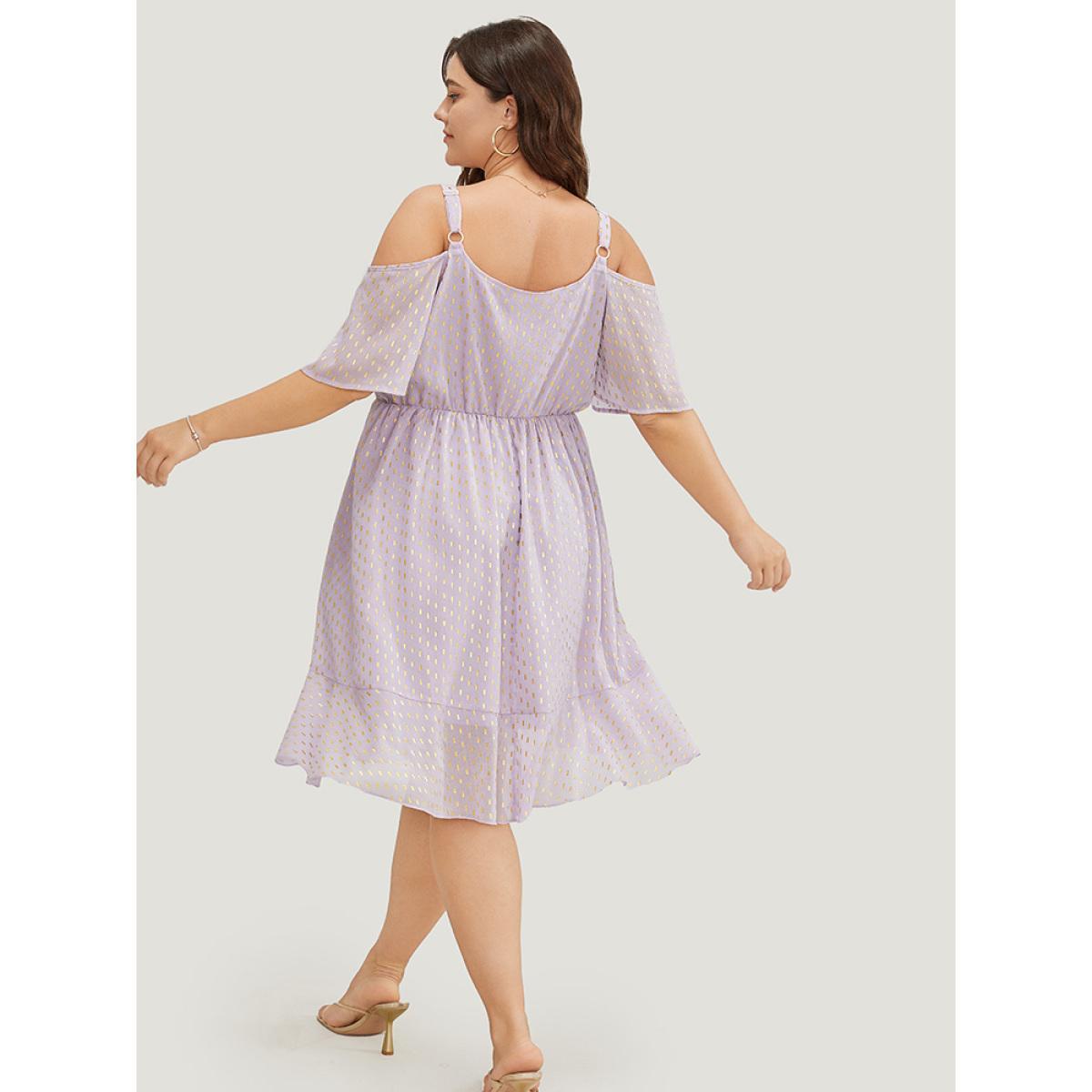 Plus Size Geometric Ruffle Trim Cold Shoulder Pocket Wrap Asymmetrical Dress Lilac Women Party Lined Cold Shoulder Short sleeve Curvy Knee Dress BloomChic 30/6X Product Image