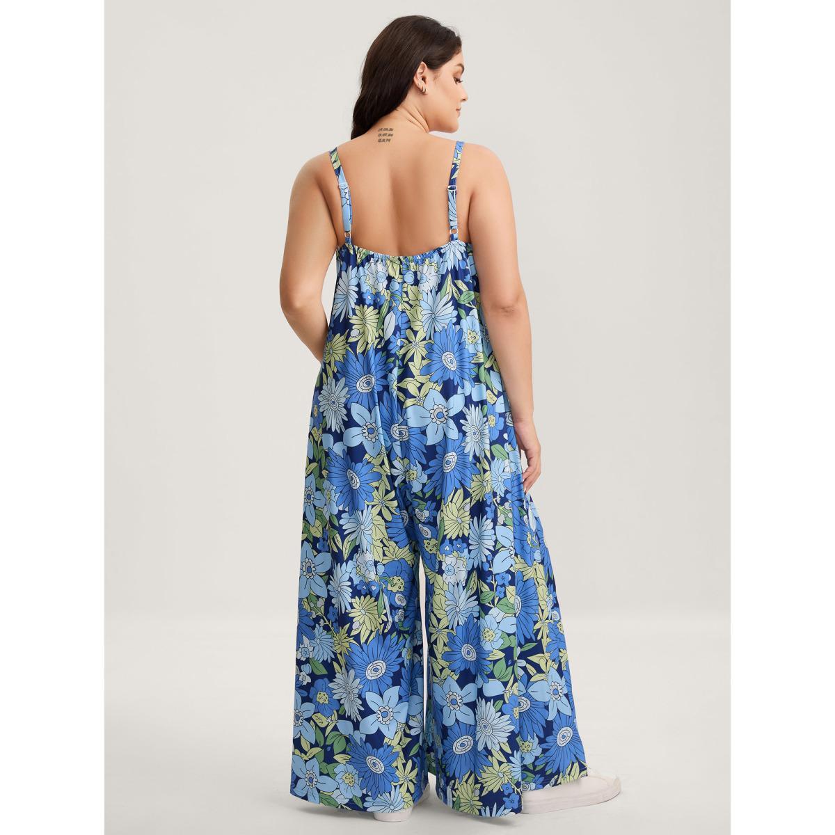 Plus Size DarkBlue Vivid Groove Stretchy Adjustable Jumpsuit Women Sleeveless Non Everyday-Casual Loose Jumpsuits BloomChic 26/4X Product Image