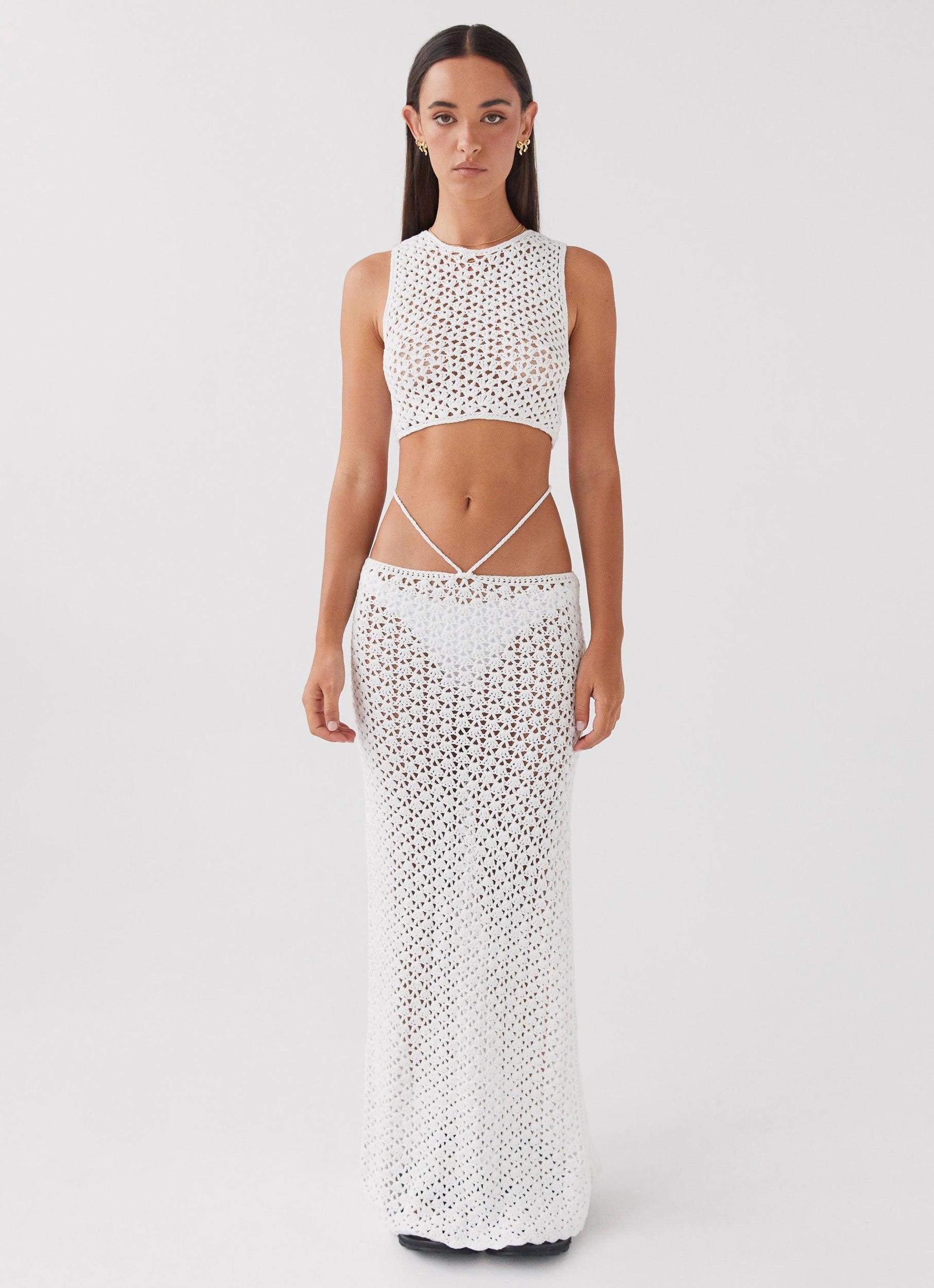 Mabel Bay Crochet Maxi Skirt - White Product Image