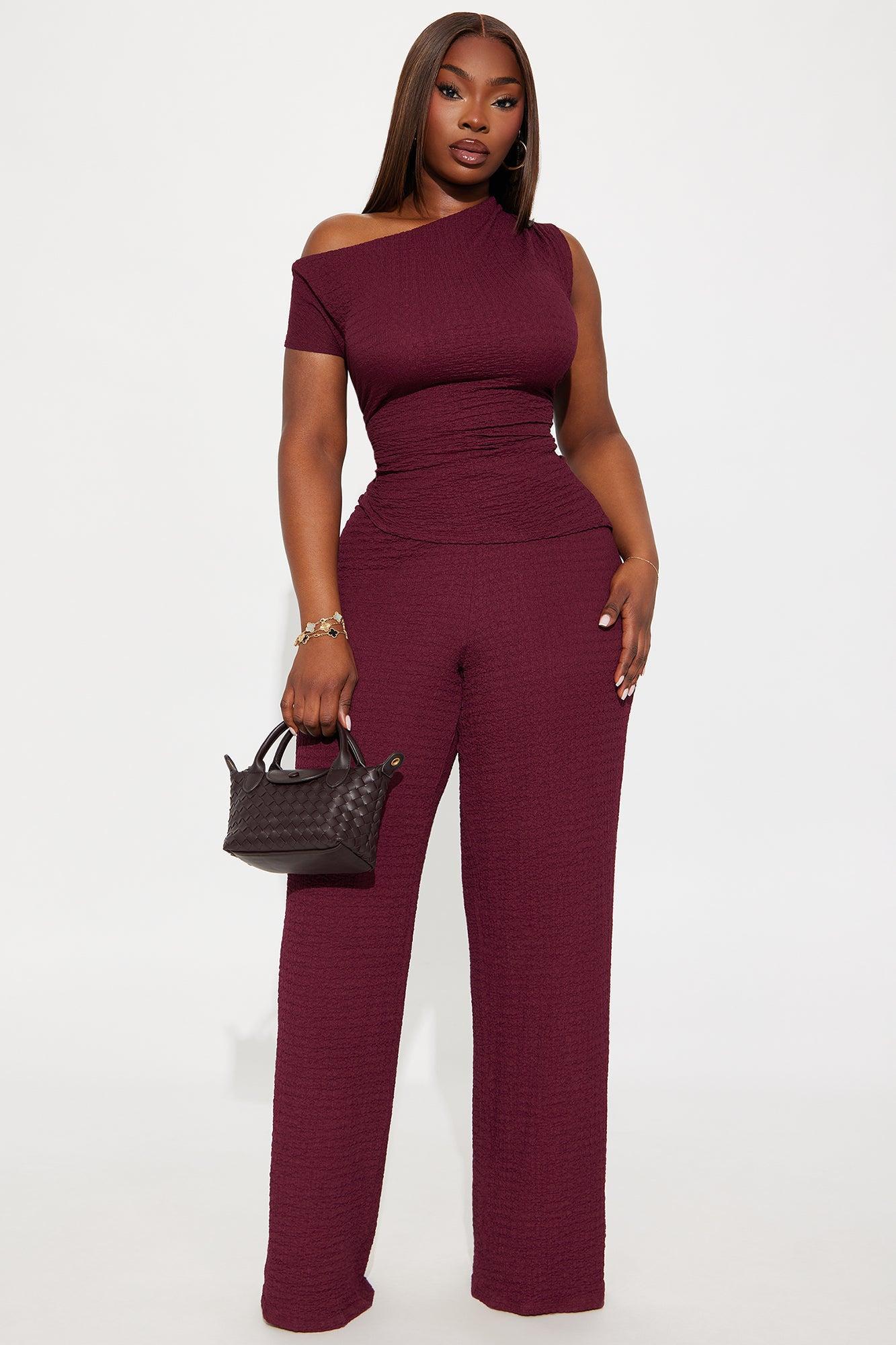Setting Examples Textured Jumpsuit - Wine Product Image