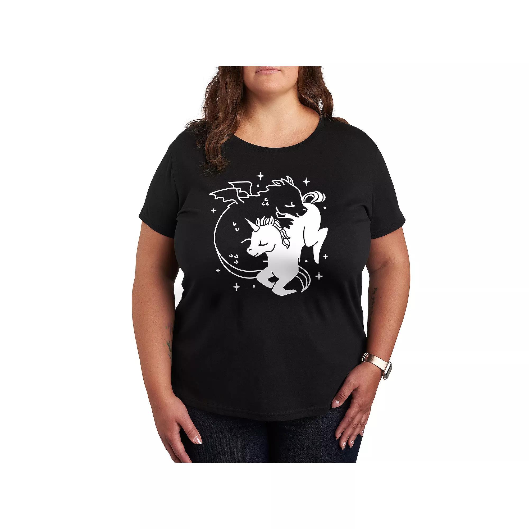 Plus Dragon Unicorn Graphic Tee, Womens Grey Blue Product Image