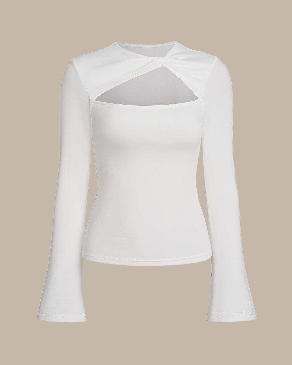 White Round Neck Cutout Slim Tee Product Image