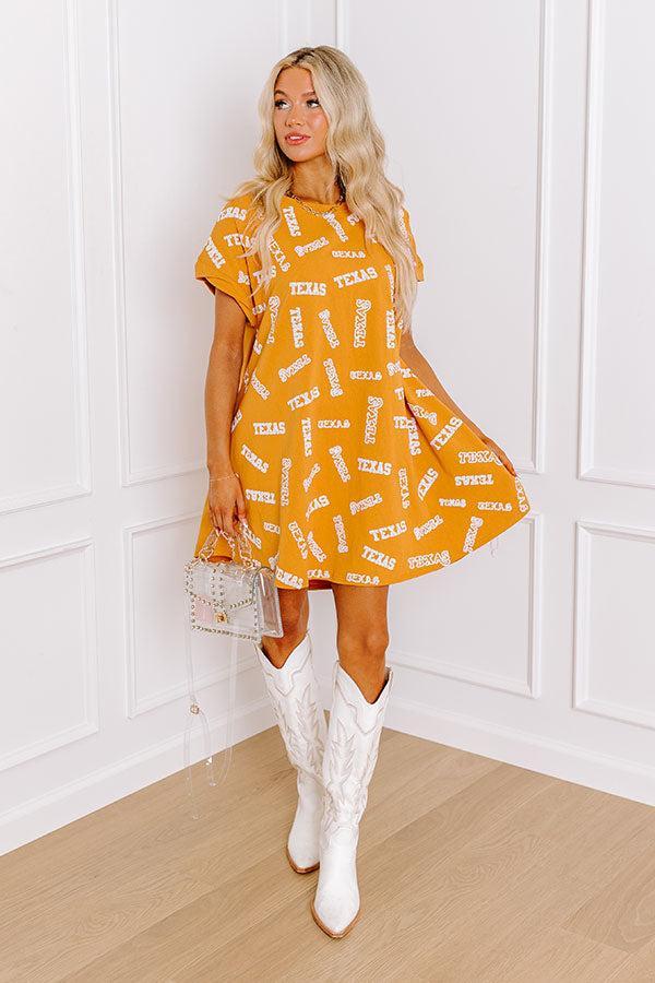 School Spirit Sequin Embroidered Mini Dress in Texas Rust Product Image