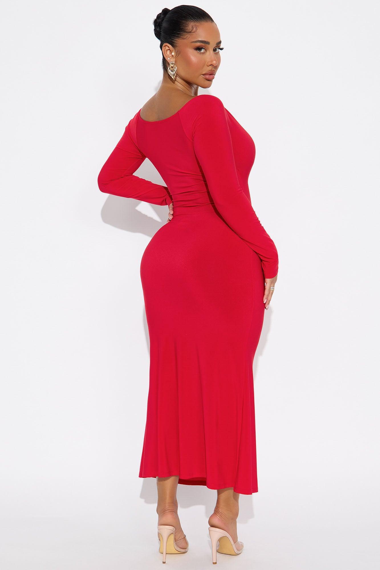Carol Off Shoulder Midi Dress - Red Product Image