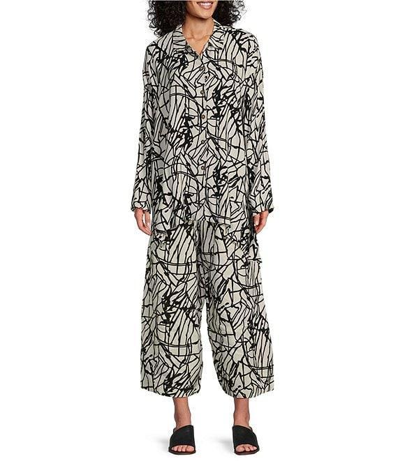 Bryn Walker Cas Linen Knit Netta Print Elastic Waist Wide Leg Cropped Pant Product Image