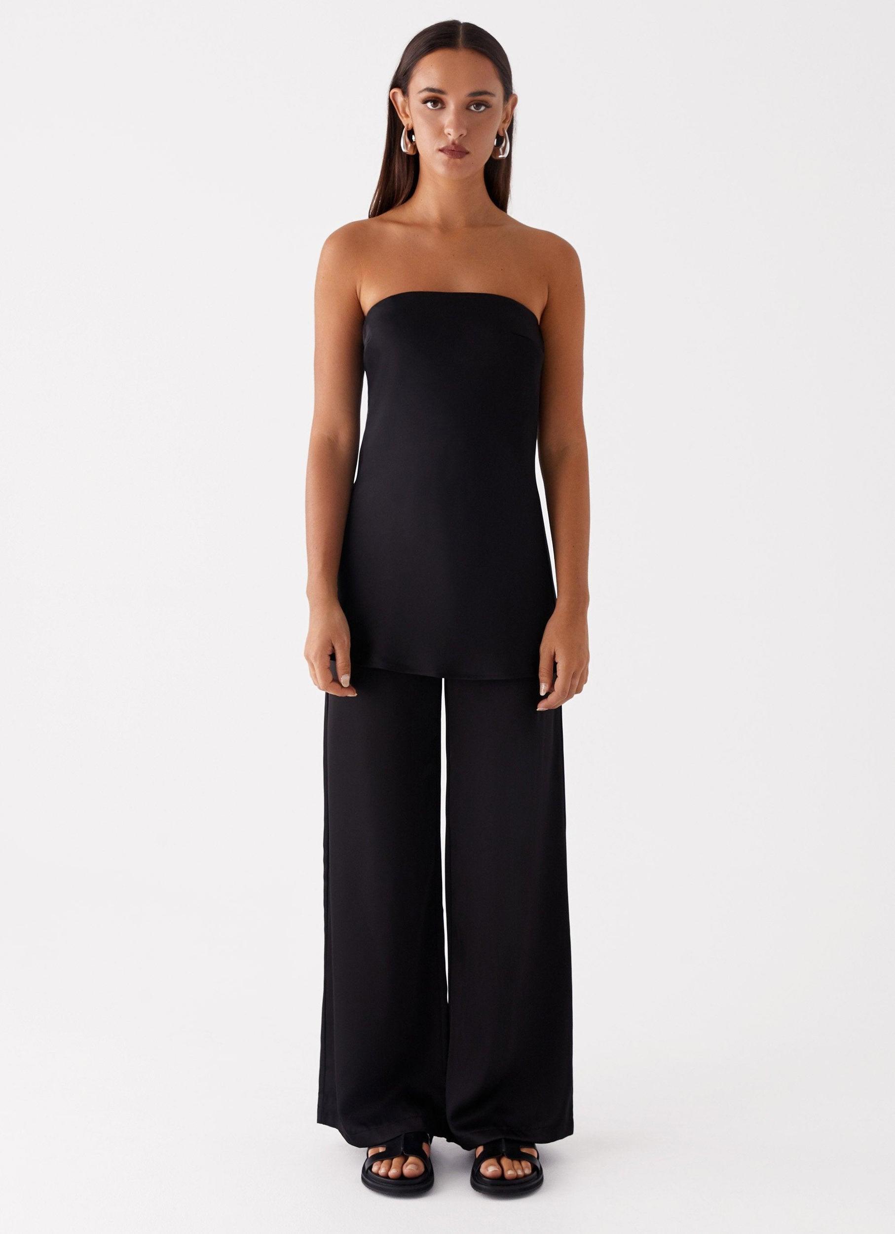 Zoey Satin Tube Top - Black Product Image