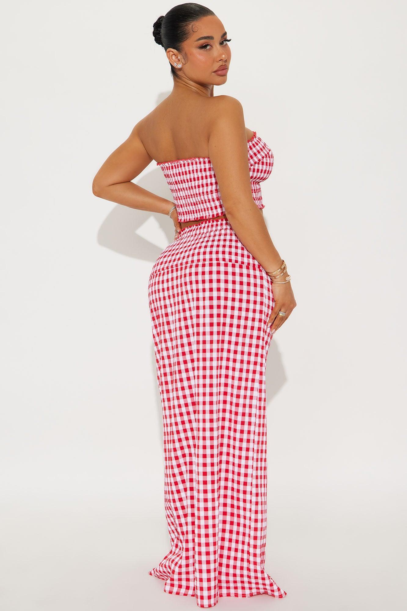 Soraya Gingham Skirt Set - Red/combo Product Image