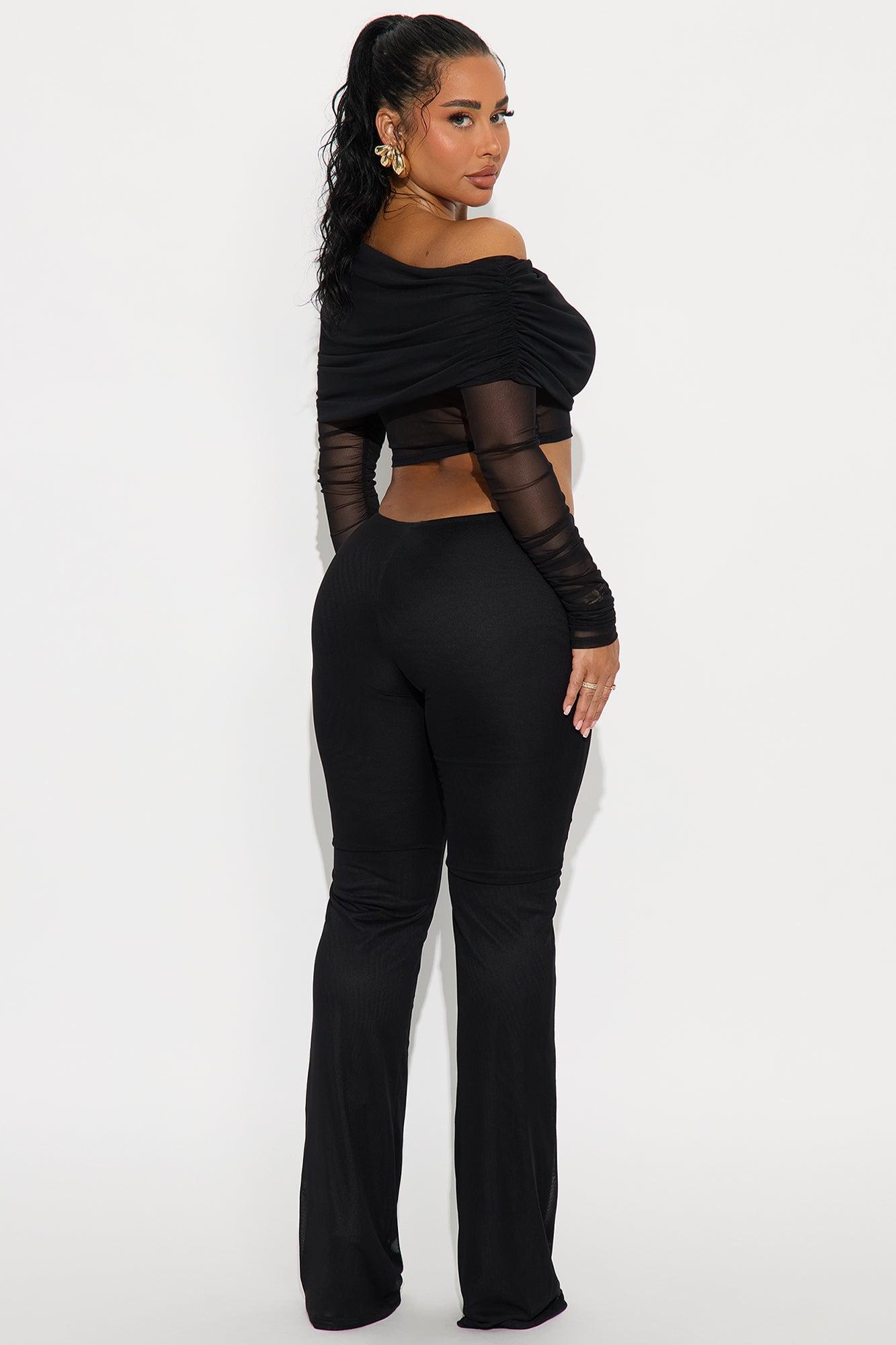 Shilo Off Shoulder Mesh Pant Set - Black Product Image