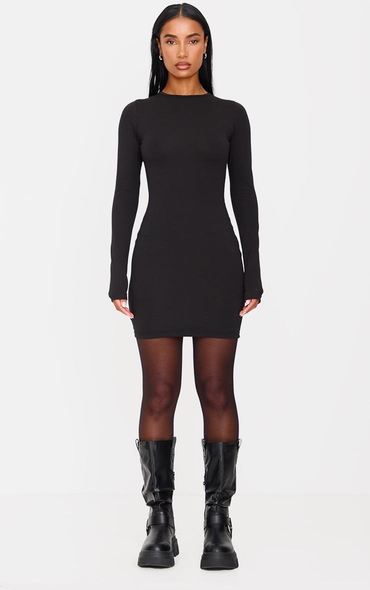 Black Cotton Tie Scoop Back Mini Dress Product Image