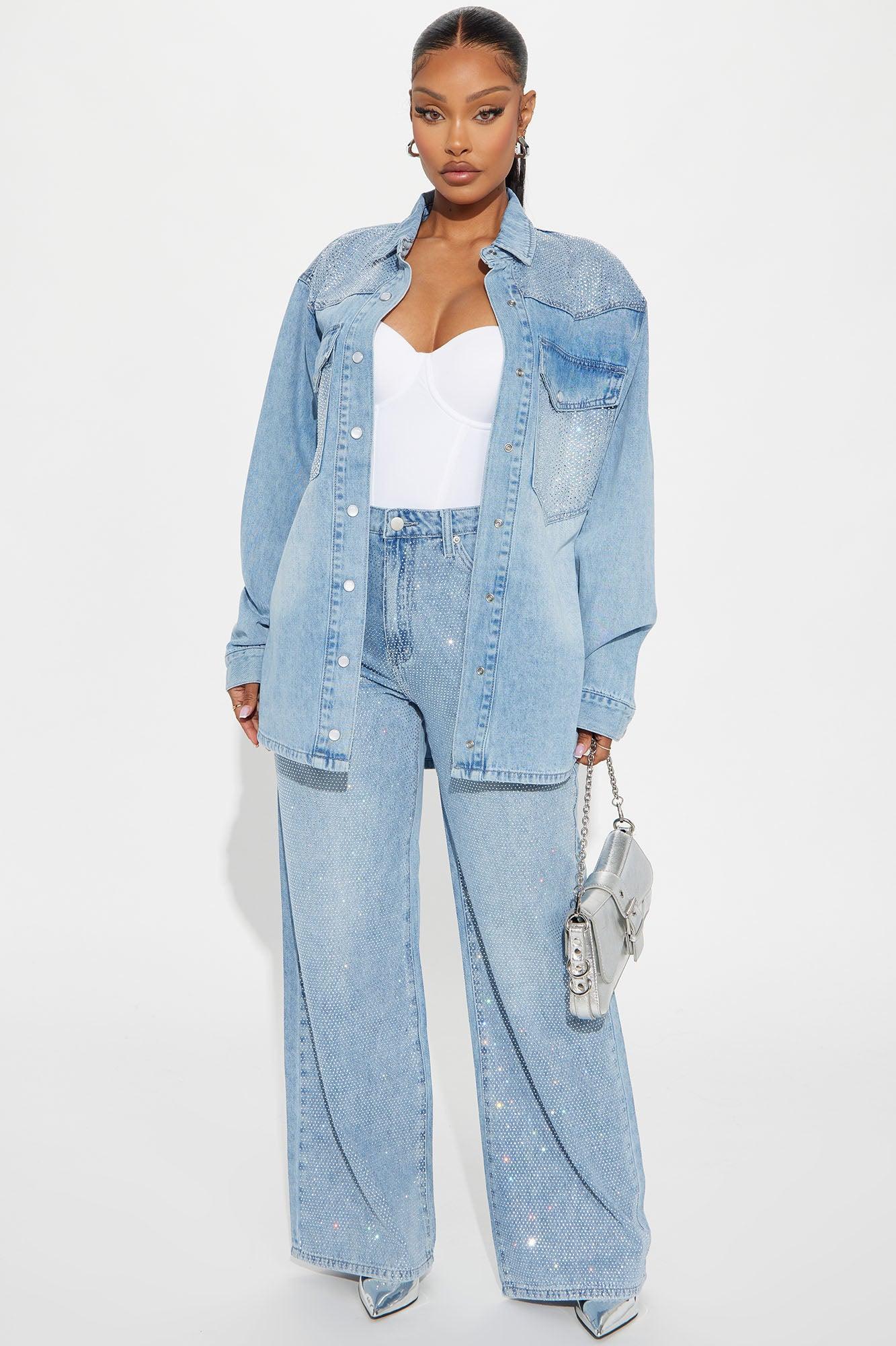 Better Perspective Embellished Denim Shacket - Light Wash Product Image