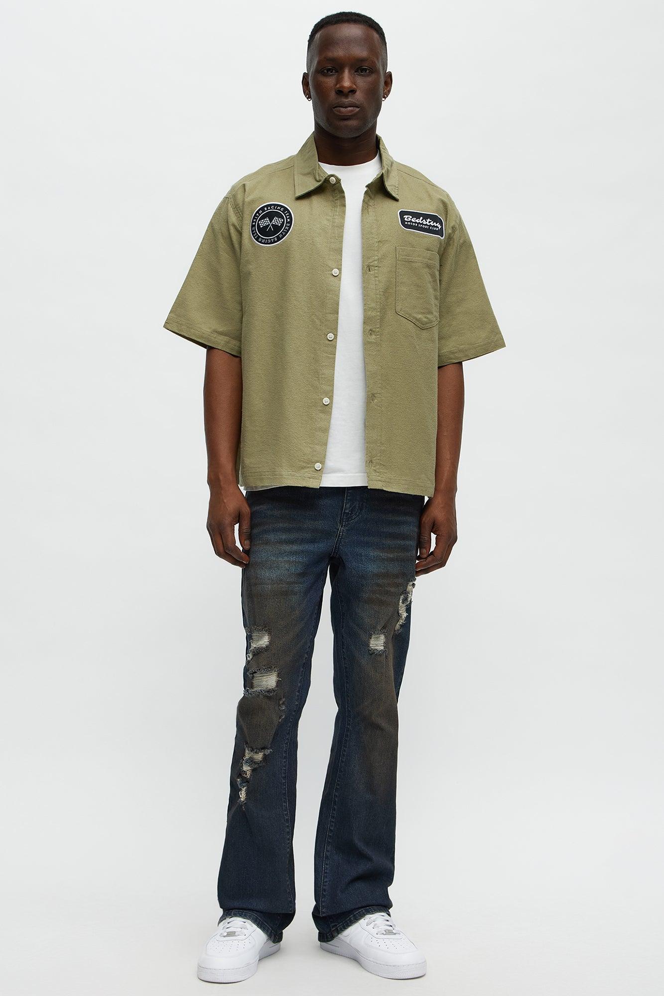 Cropped Bedstuy Patch Button Up Shirt - Olive Male Product Image