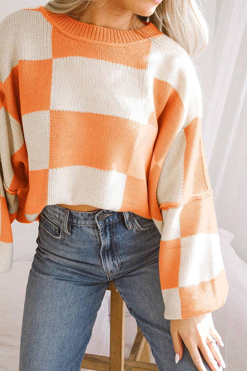 Casual chequered printed long-sleeved top Product Image