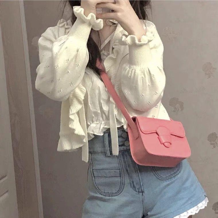 High Waist Washed Ruffle Panel Denim Shorts Product Image