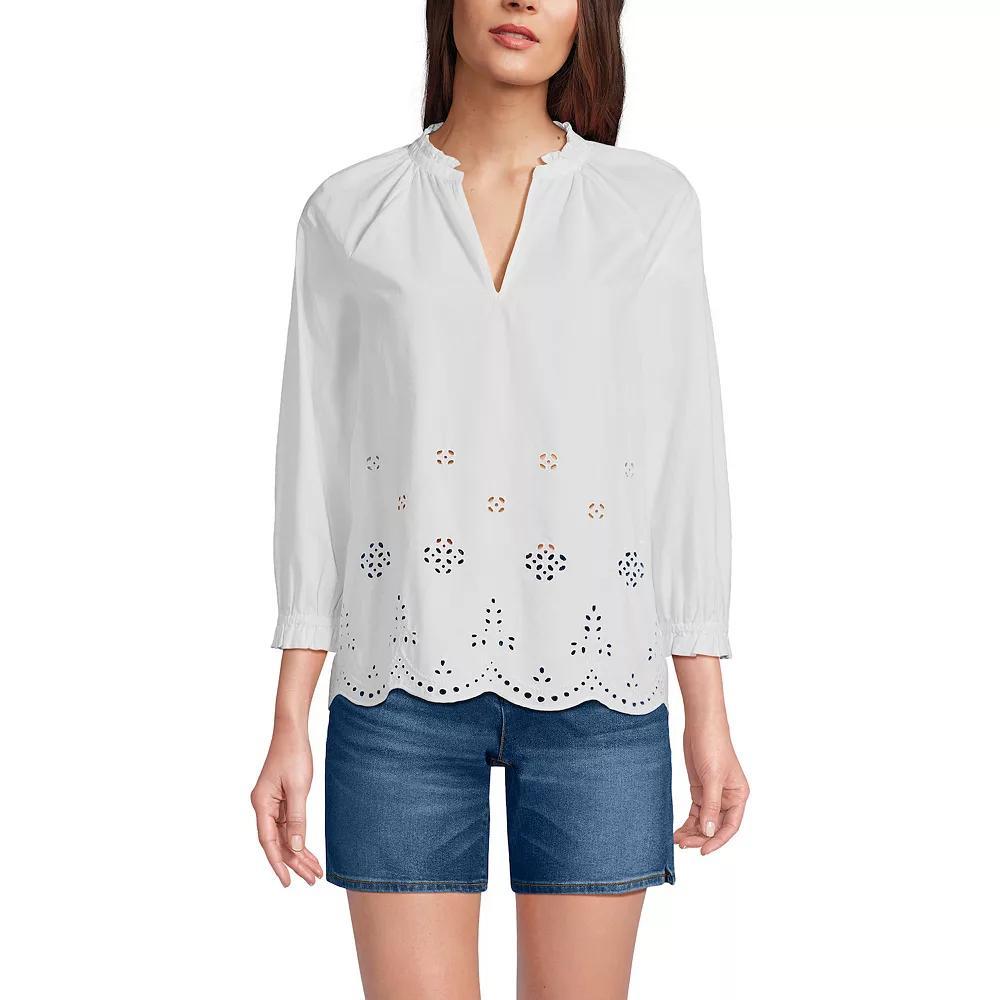 Women's Lands' End Eyelet Split Neck Shirt, Size: Medium, White Product Image