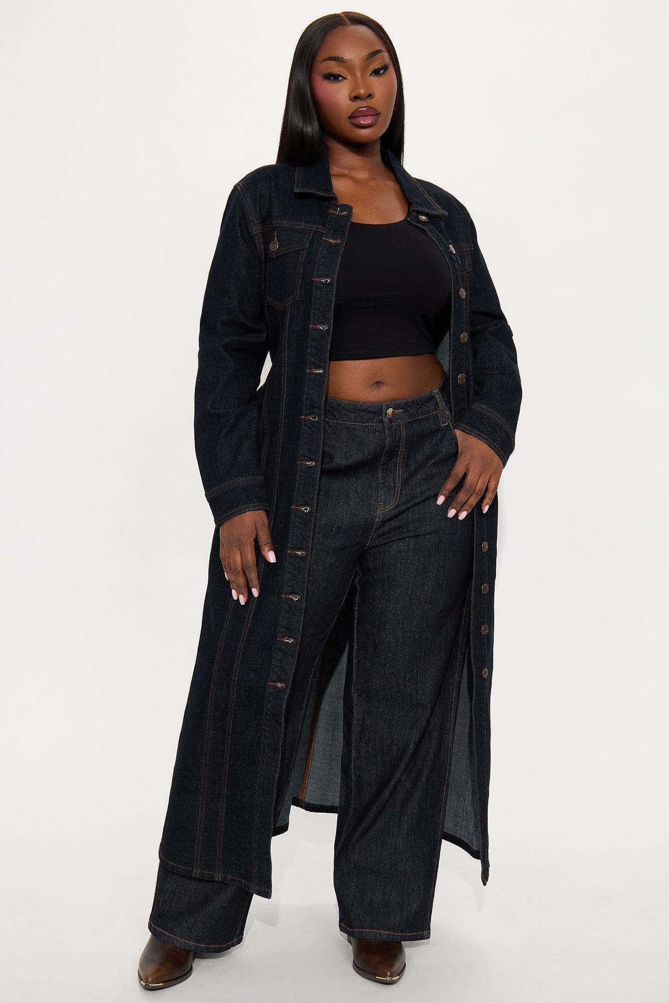 Brooke Belted Denim Trench Coat - Dark Wash Product Image