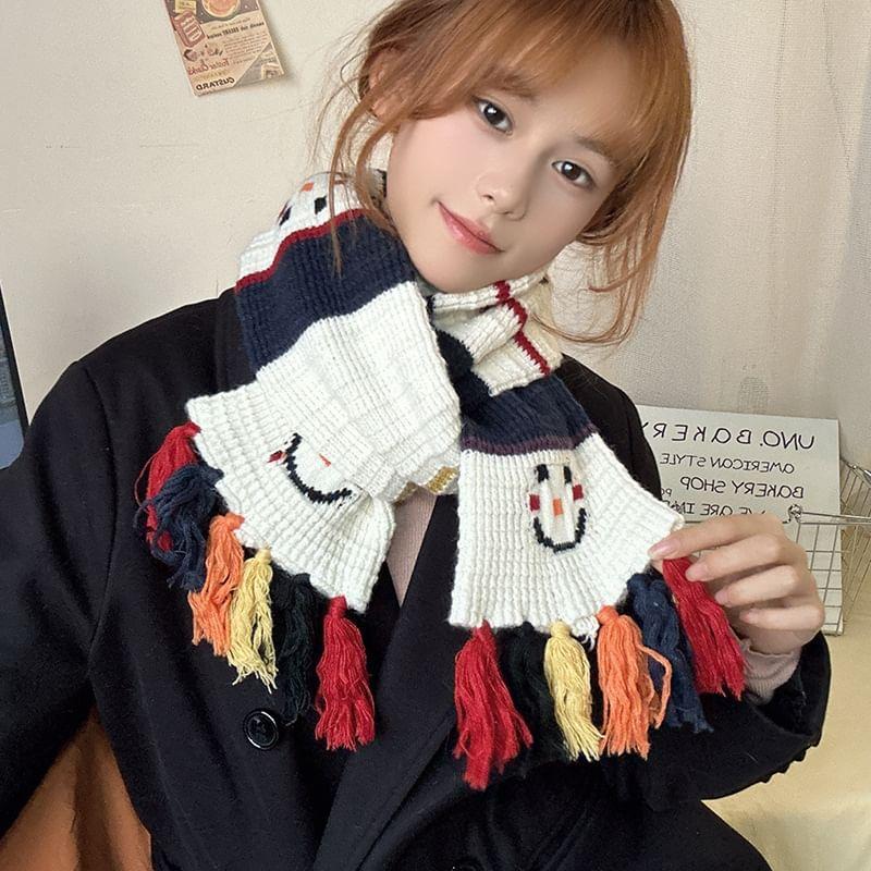 Smiley Embroidered Tassel Light Scarf Product Image