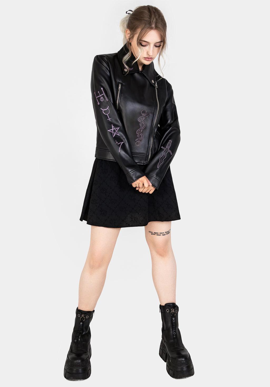 Sigil Embroidered Faux Leather Jacket Product Image