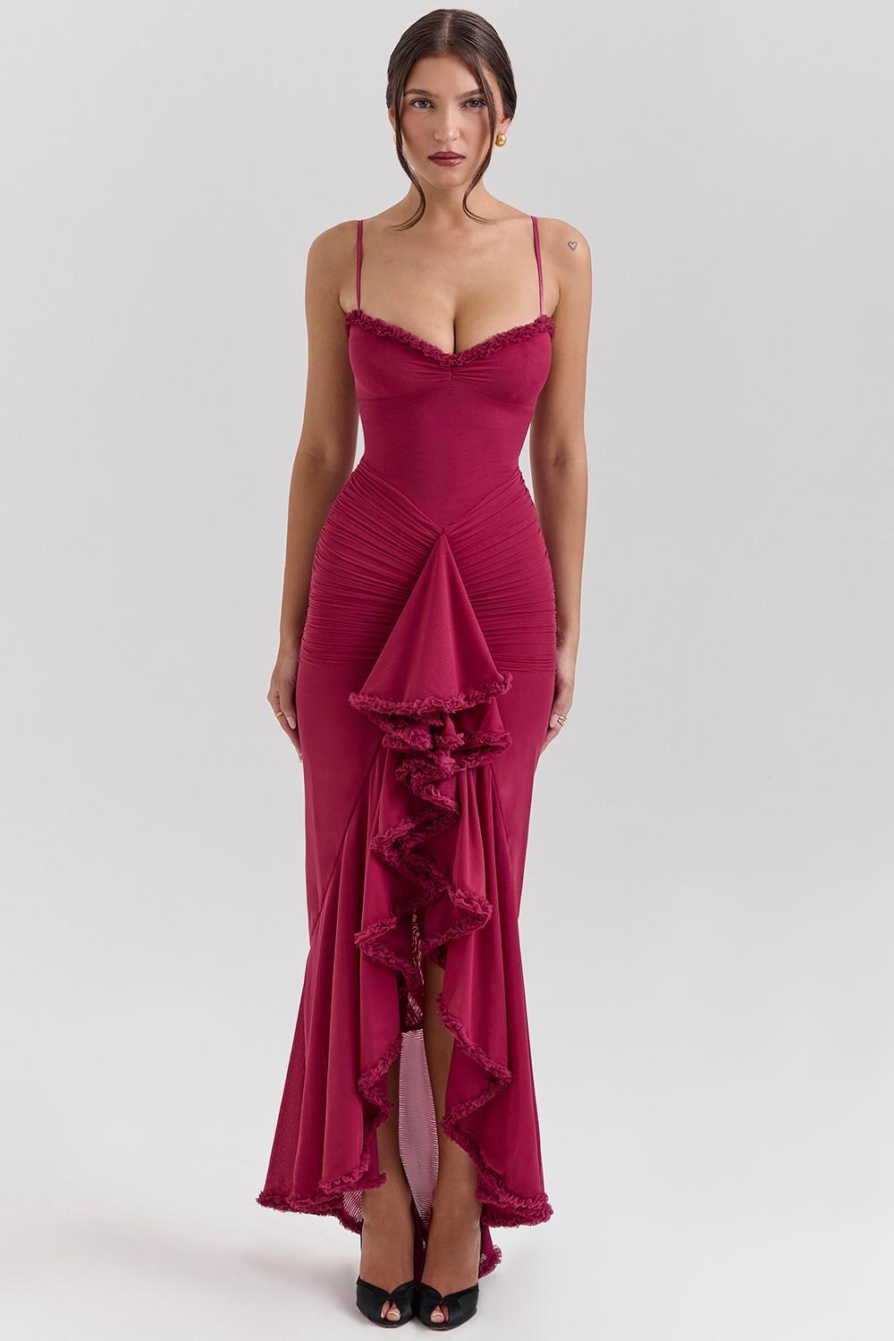 Gabbi Wine Ruffled Front Gown Product Image