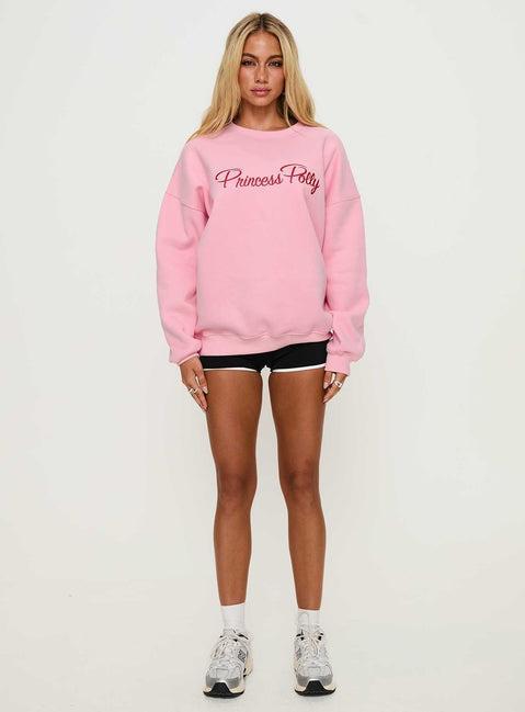 Princess Polly Classic Crew Neck Sweatshirt Bubble Text Pink Product Image
