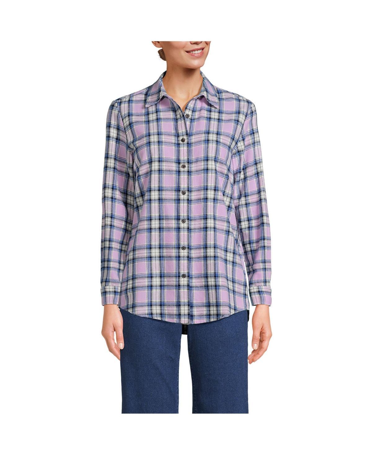 Women's Lands' End Flannel Boyfriend Shirt, Size: XS, Ivory Blue Plaid Product Image