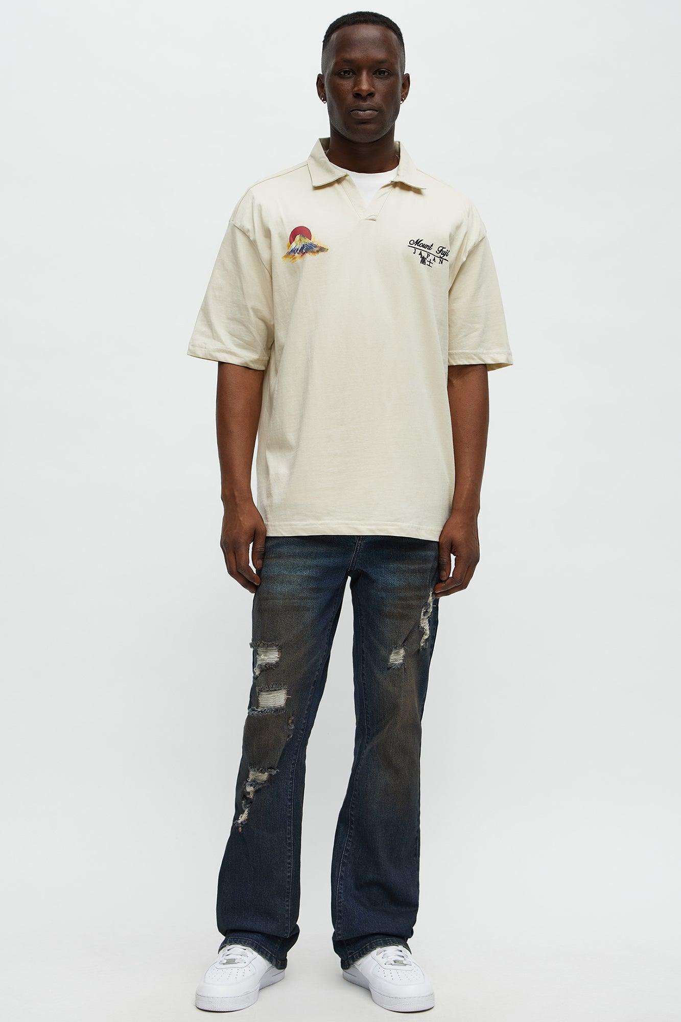 Mount Fuji Johnny Collar Polo Shirt - Off White/combo Product Image