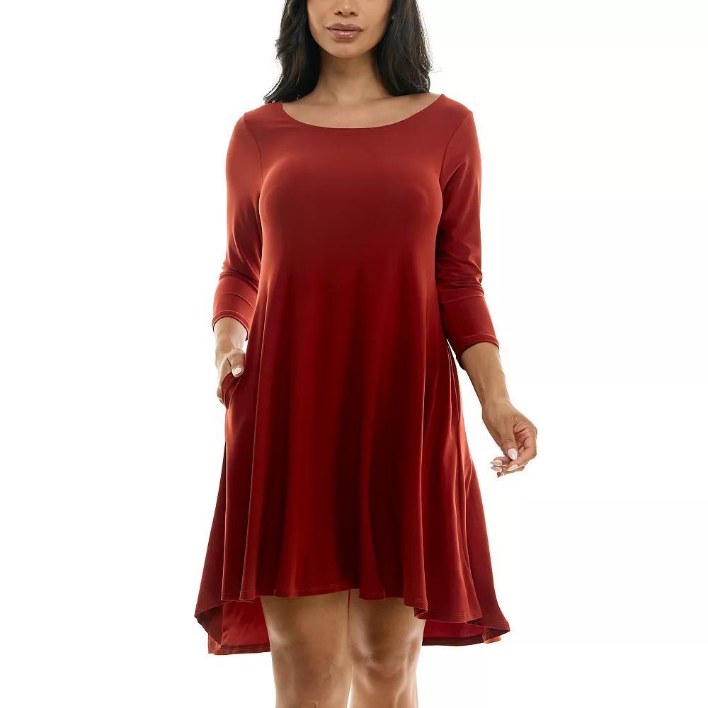 Women's Nina Leonard 3/4 Sleeve High-Low Trapeze Dress, Size: XL, Terracotta Product Image