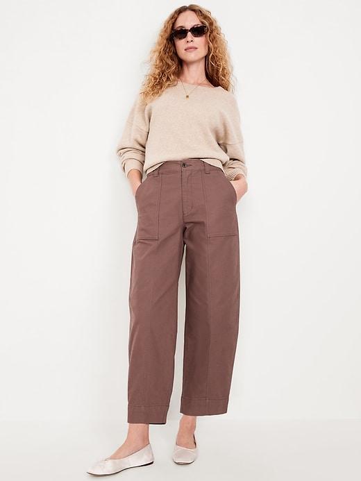 High-Waisted Canvas Barrel Ankle Pants Product Image