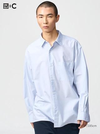 Mens Broadcloth Oversized Shirt Striped Blue Medium UNIQLO US Product Image