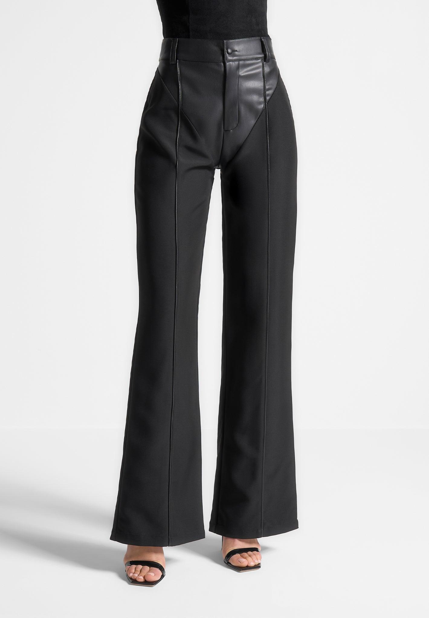 Leather & Woven Trousers - Black Female Product Image