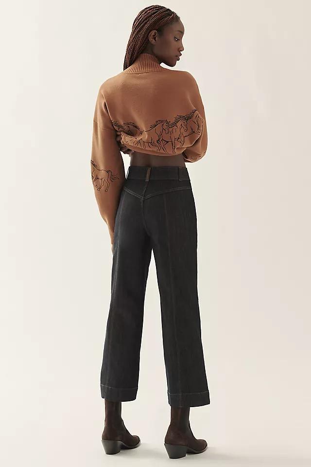 Maeve Contrast-Stitch High-Rise Crop Wide-Leg Jeans Product Image