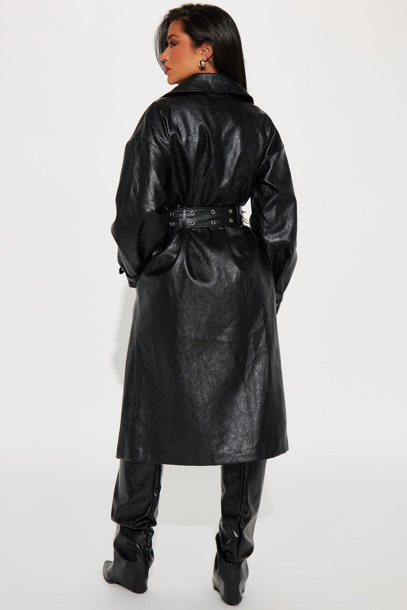 Not Your Average Washed Faux Leather Trench - Black Product Image