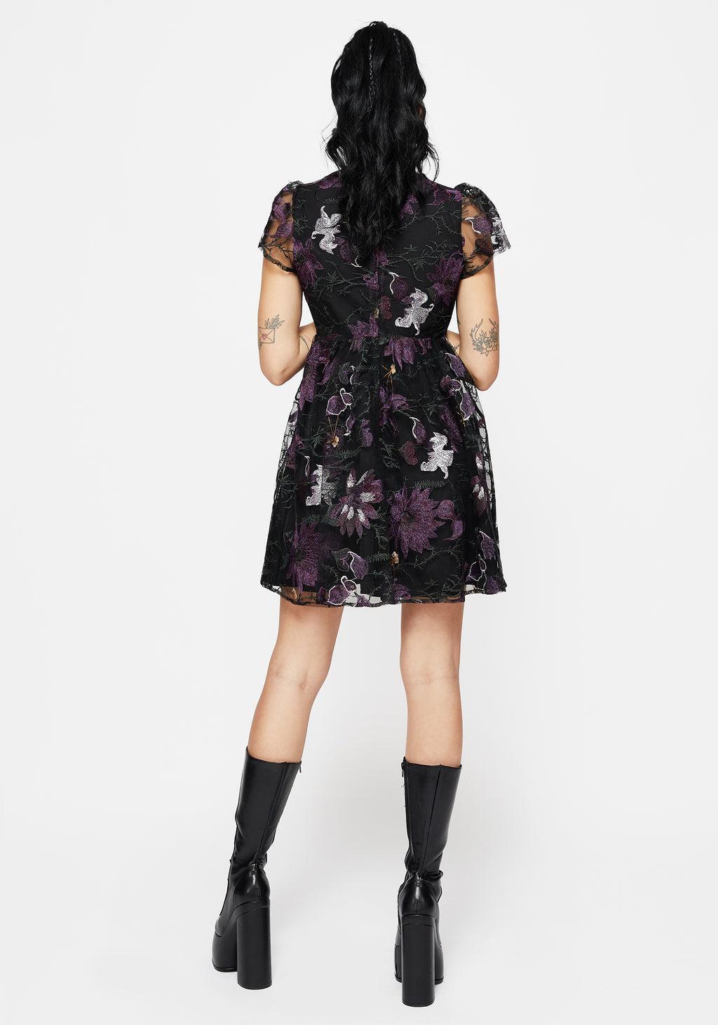 Estrid Embroidered Mesh Flute Sleeve Mini Dress Product Image