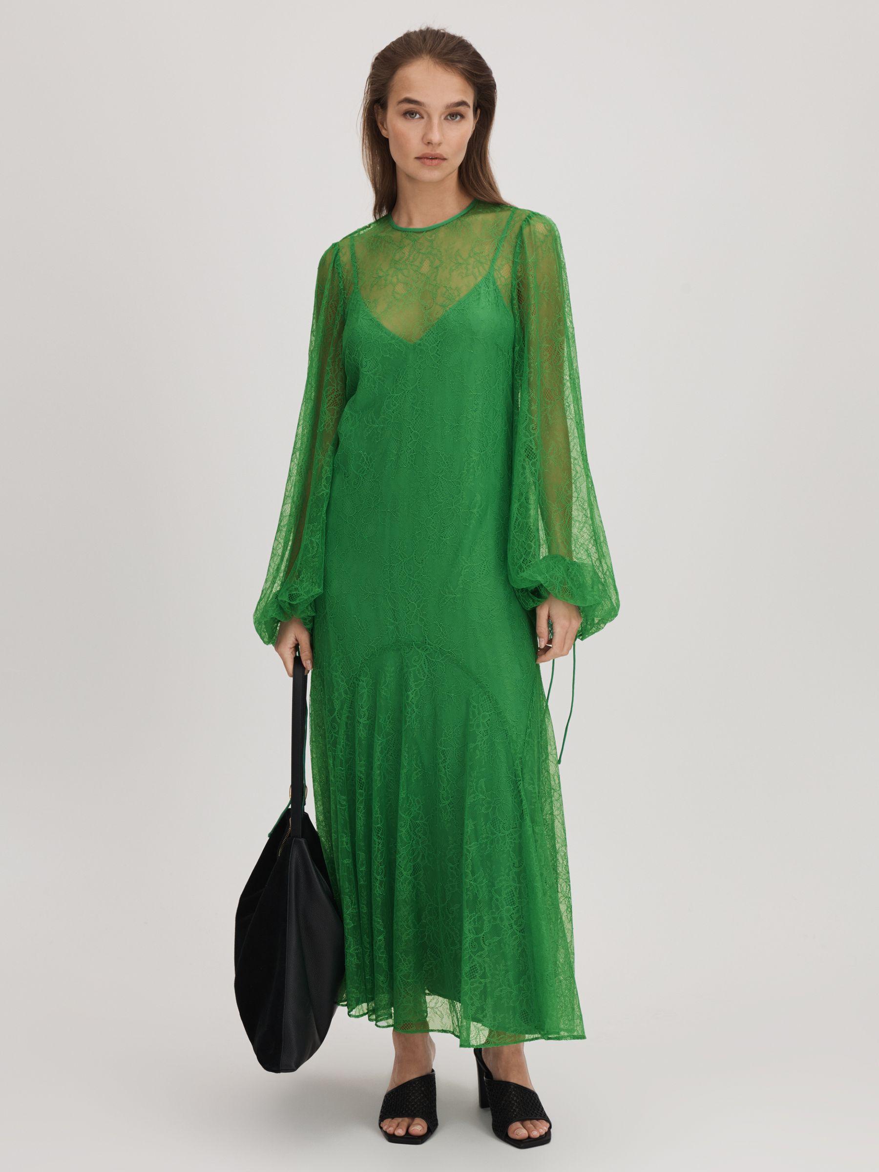 Florere Lace Midi Dress in Bright Green Product Image
