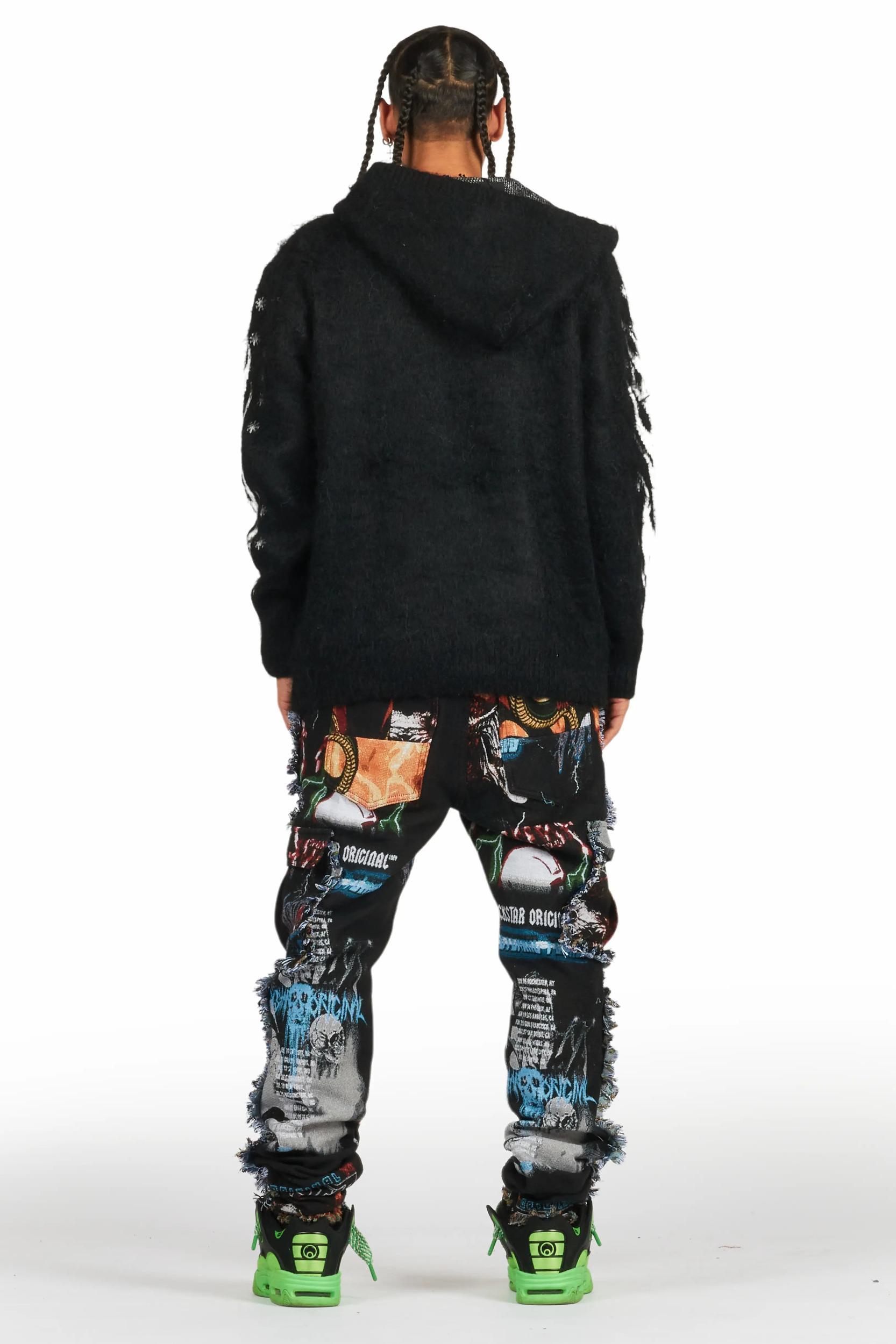 Raymond Black Graphic Knitted Mohair Hoodie Male Product Image