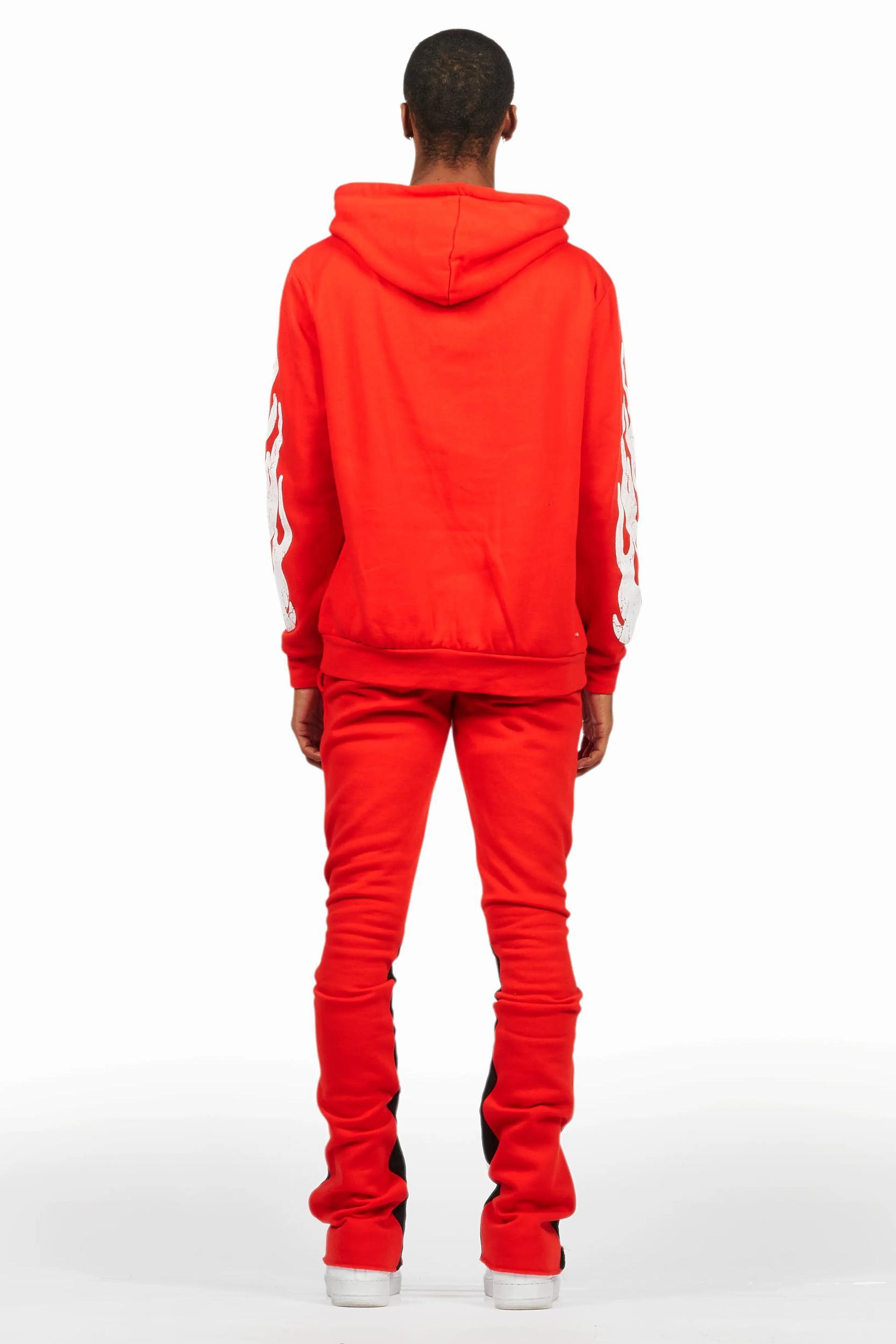 Amos Red/White Hoodie/Stacked Flare Track Set Male Product Image