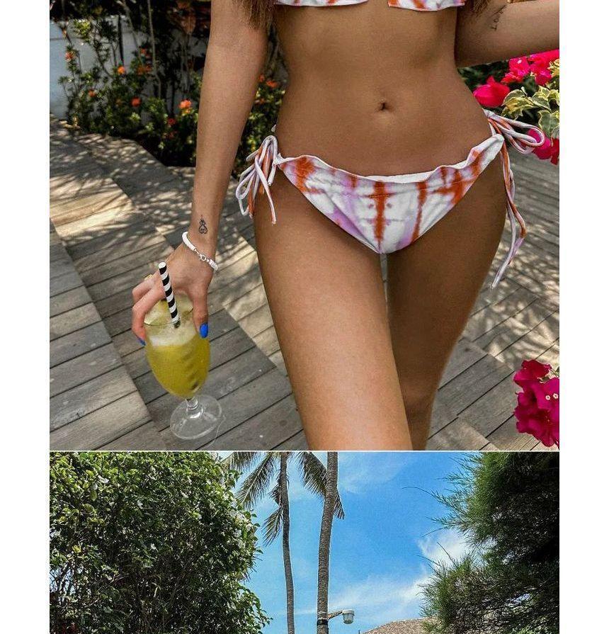 Set: Tie-Dyed Halter Bikini Top + Bottom + Cover-Up Skirt Product Image