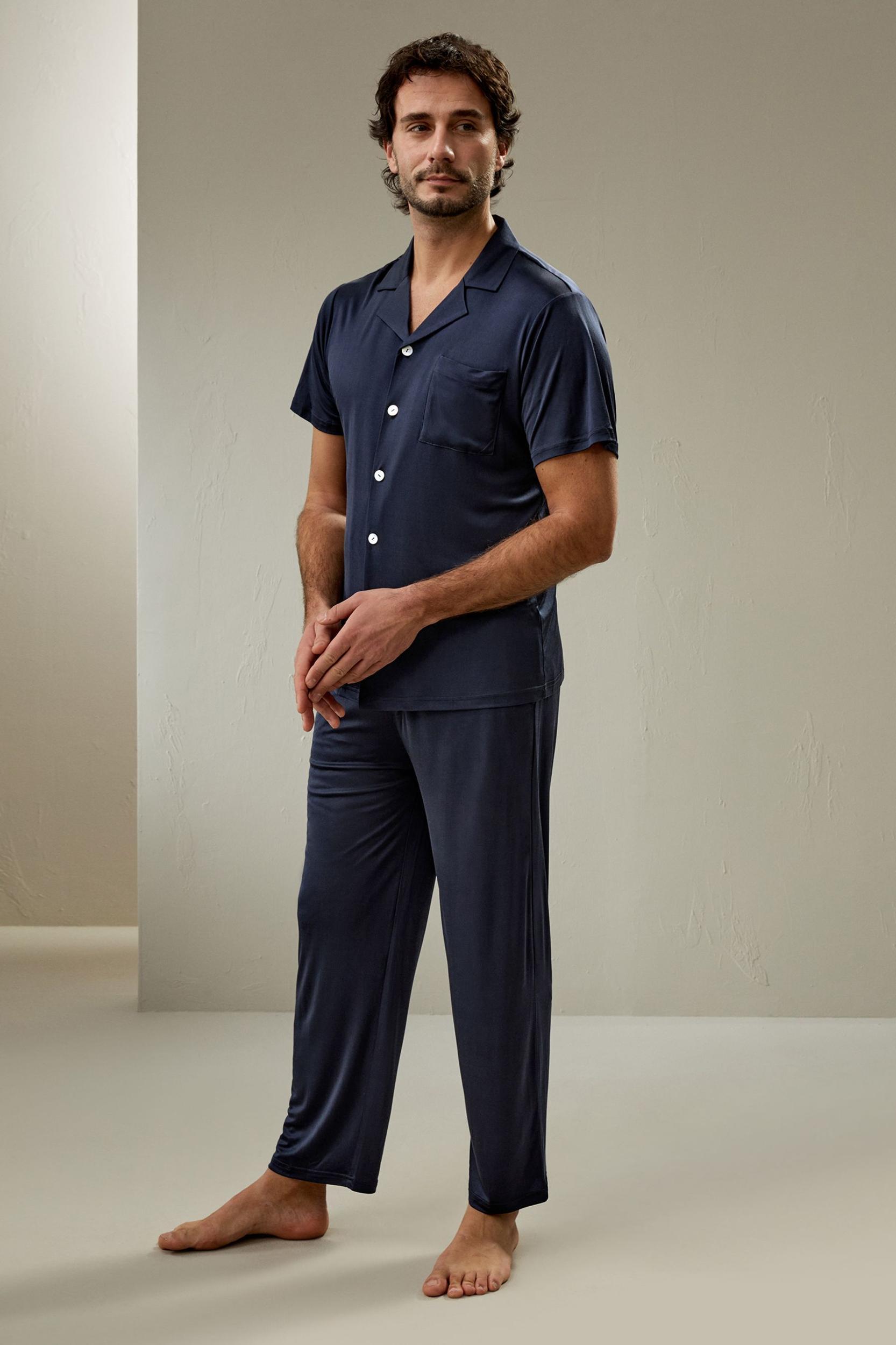 Short sleeves Men Silk Knit Pajama set Product Image