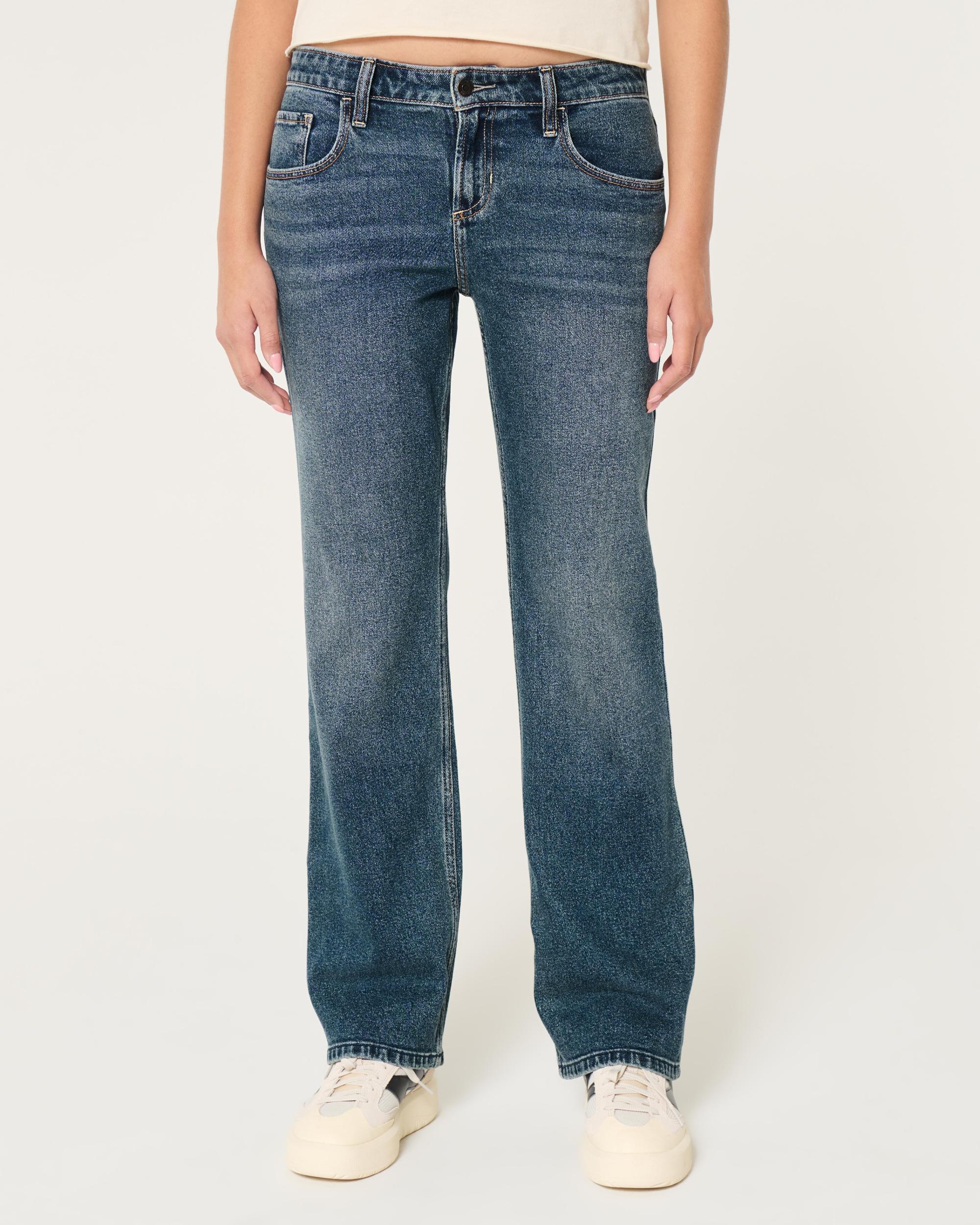 Low-Rise Medium Wash Ripped Relaxed Straight Jeans Product Image