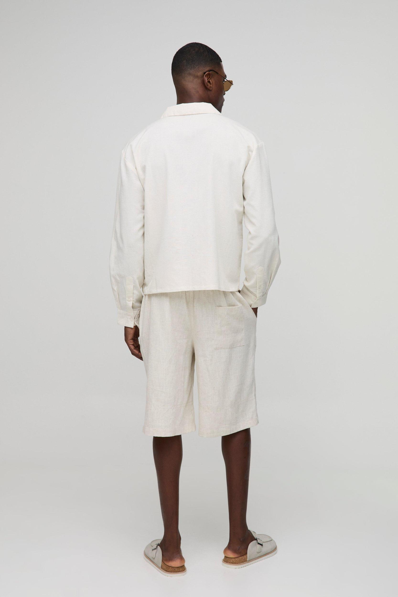 Oversized Boxy Drop Revere Linen Blend Shirt | boohooMAN USA Product Image