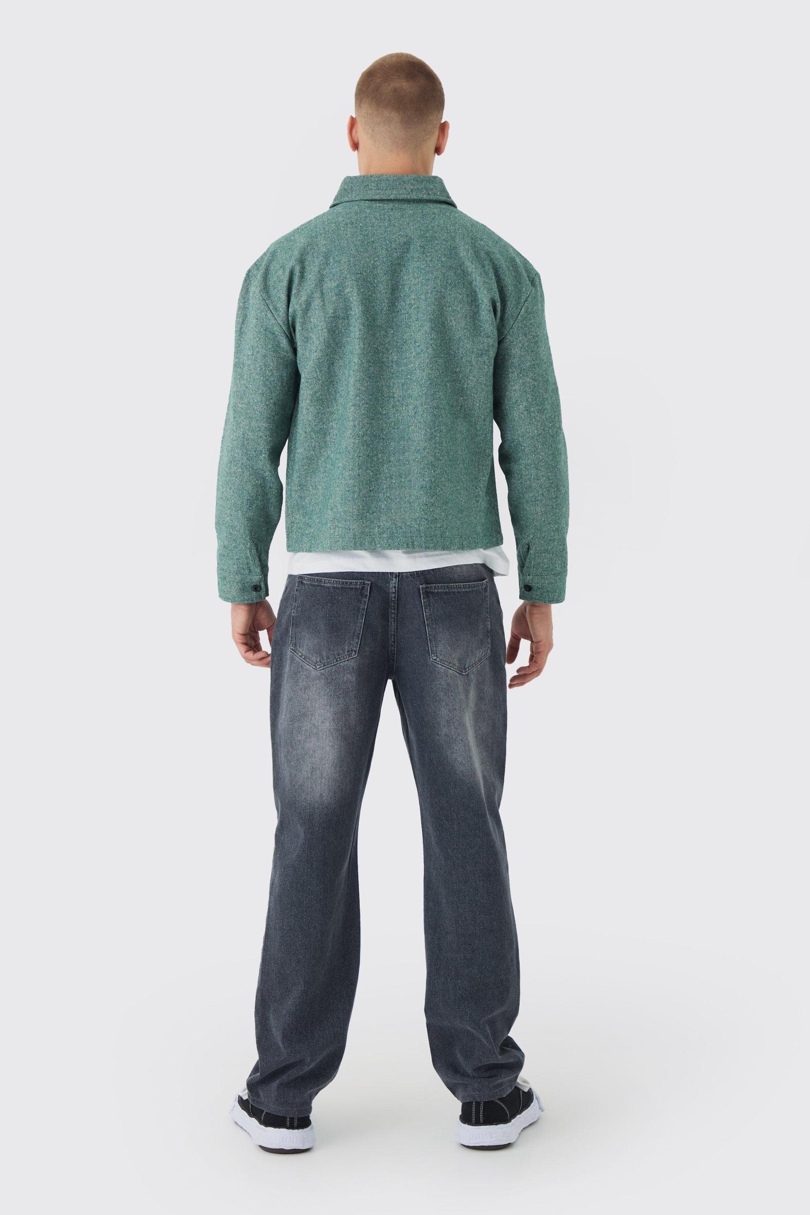 Regular Herringbone Long Sleeve Shirt Jacket | boohooMAN USA Product Image