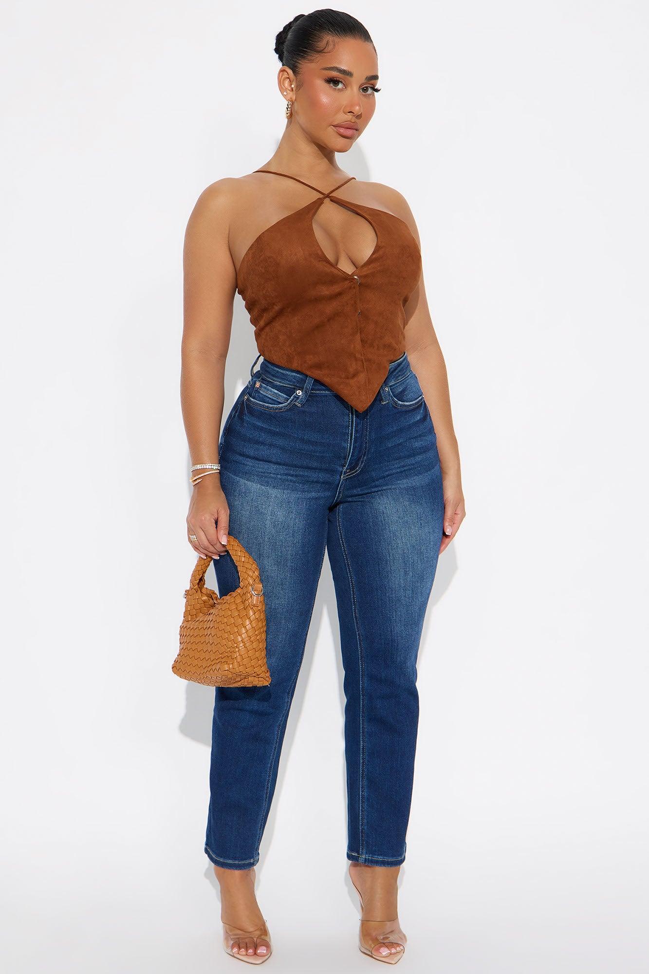 Faye Criss Cross Faux Suede Vest Top - Camel Product Image