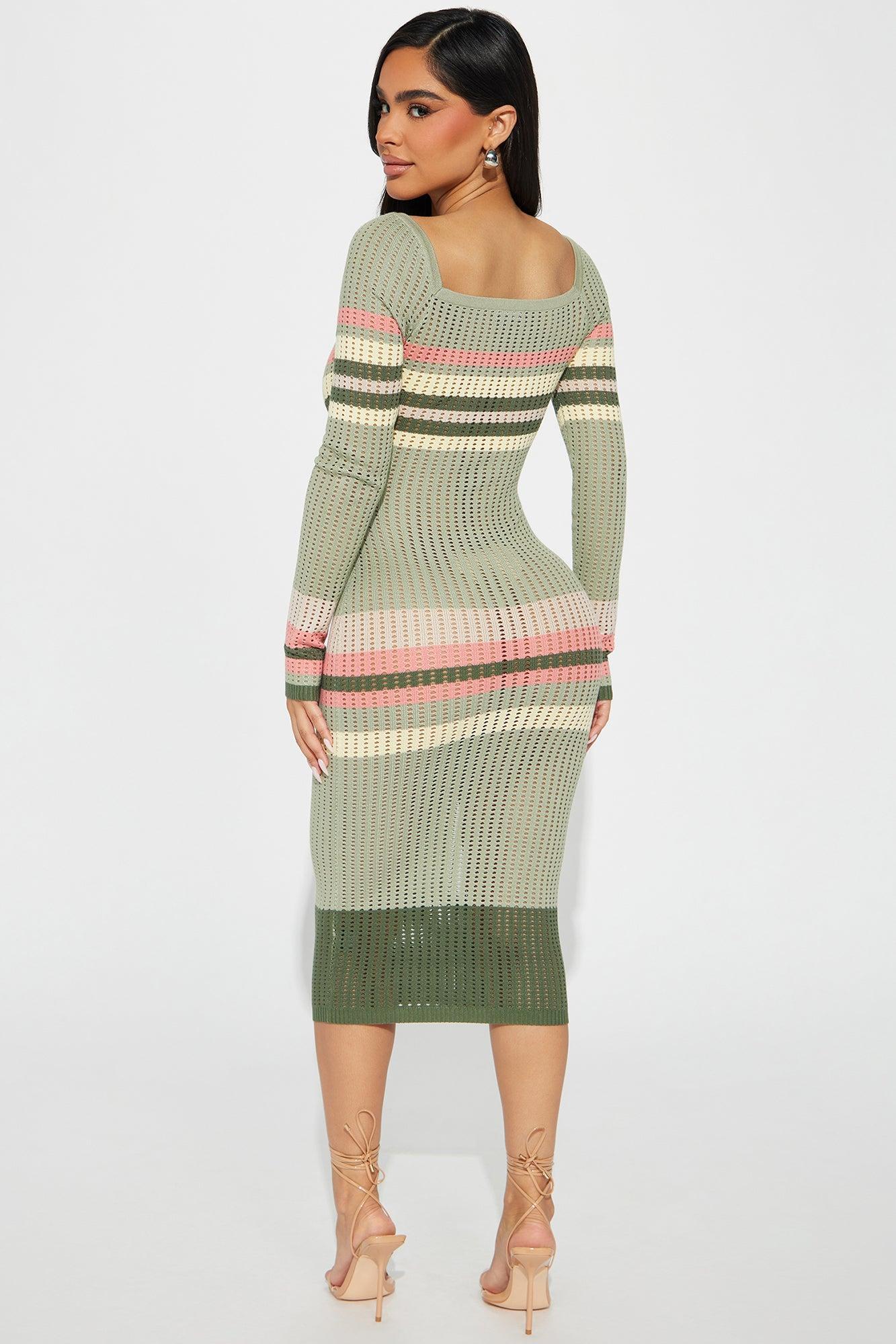 Bianca Sweater Midi Dress - Sage/combo Product Image