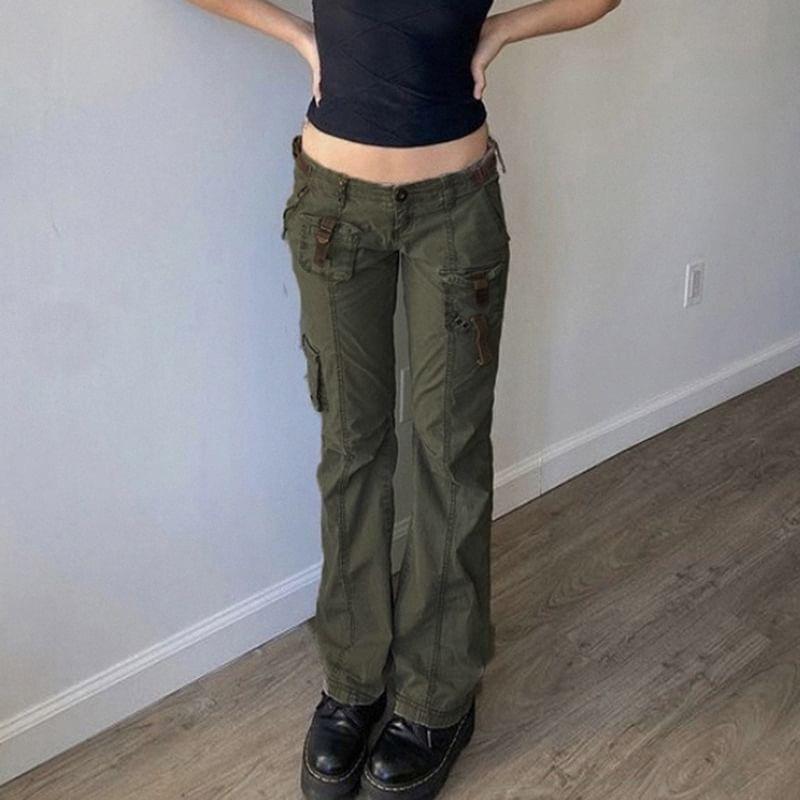 Plain Low-Rise Cargo Pants Product Image