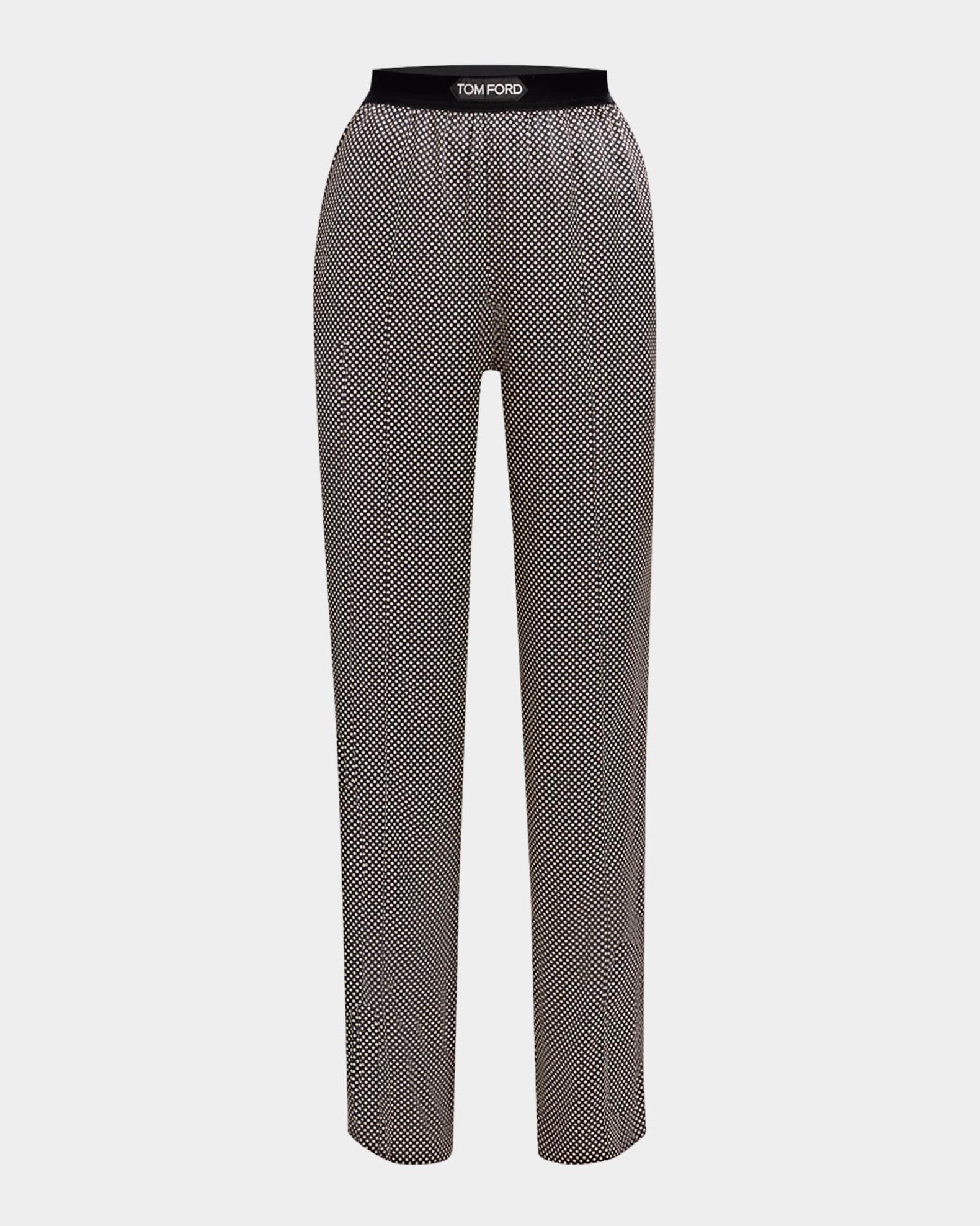 Polka Dot Print Stretch Satin Pajama Pants Product Image