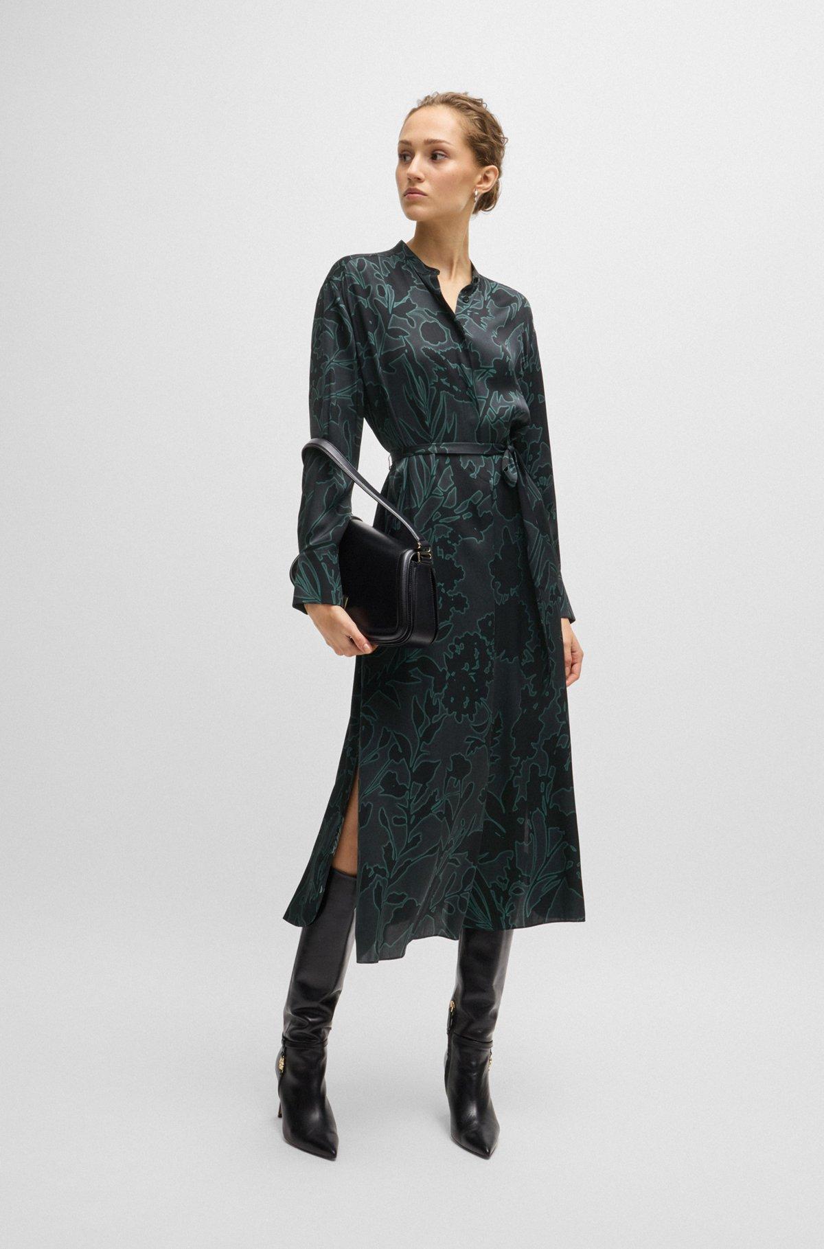 Floral-print dress with removable belt in silk blend Product Image