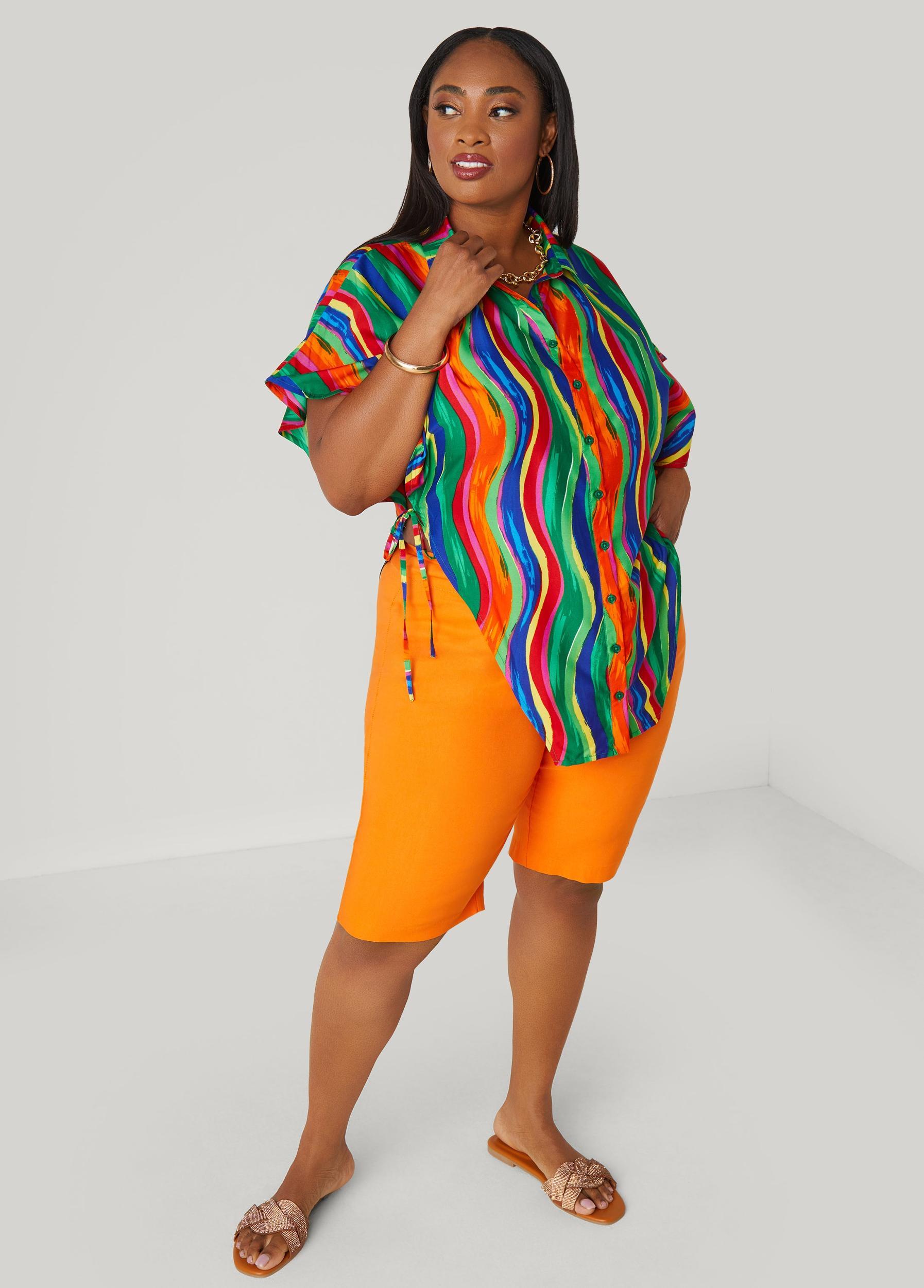 Plus Size Swirl Print Open Sides Shirt Ashley Stewart Product Image