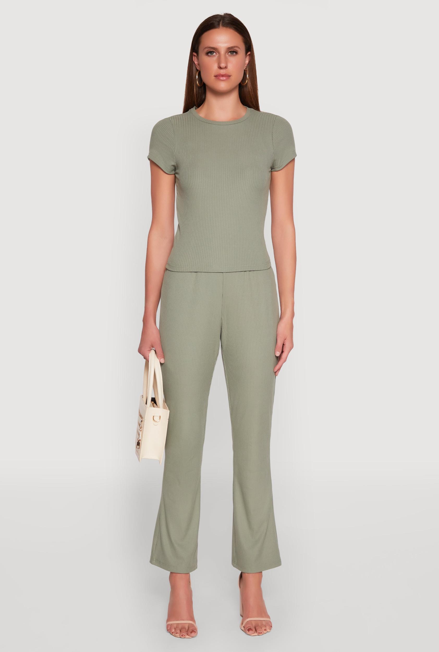 Womens Ribbed Knit Boot Cut Pants Product Image